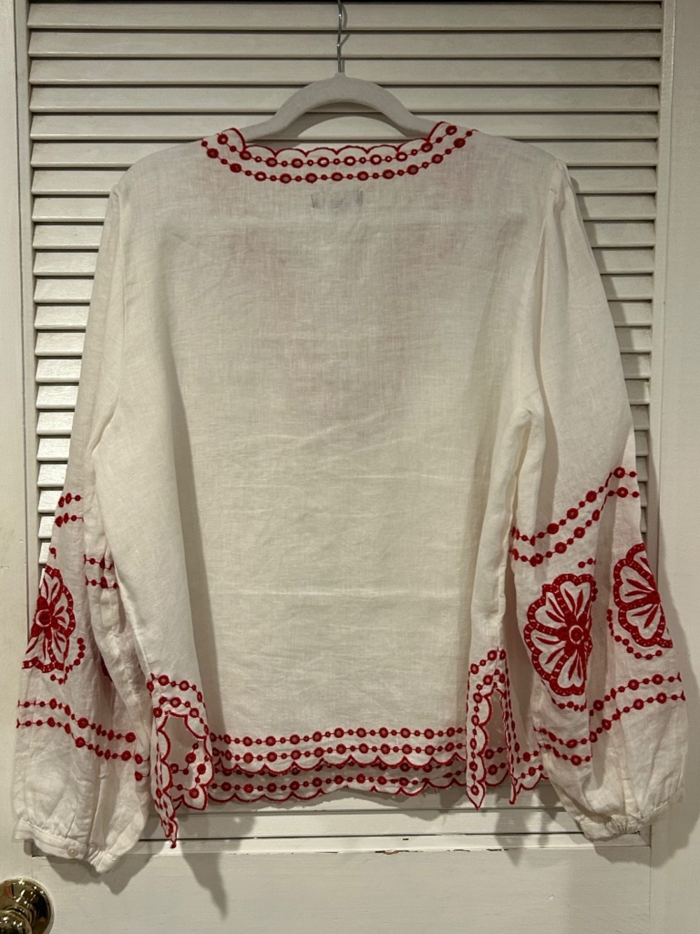 J. Crew Bungalow Red Embroidered White Linen Tunic. Women's Size Large - Picture 5 of 16